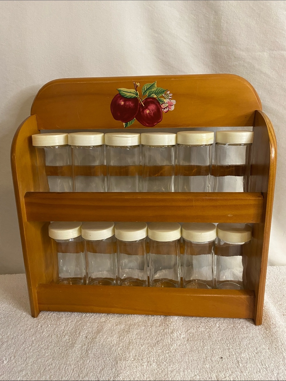 Vintage Spice Rack apple Bottles painted apples folk art country grandma
